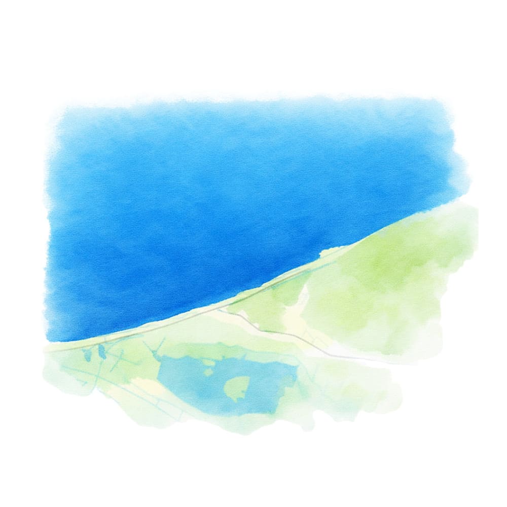 Minimalistische Aquarell-Illustration des Strandes von Börgerende an der Ostsee in Mecklenburg-Vorpommern